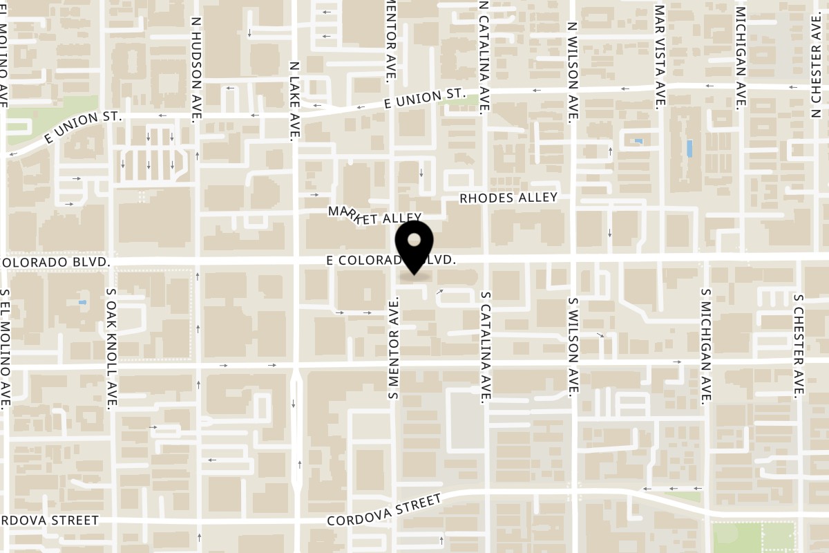 Map showing the location of Venezuelan Chamo Cuisine on 950 E Colorado Blvd in Pasadena